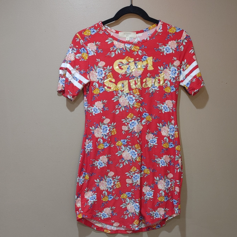 "Girl Squad" red floral tshirt dress